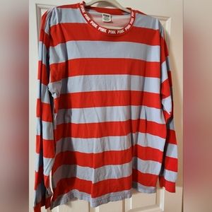 Victoria Secret's PINK Large blue and red striped long sleeve tee
